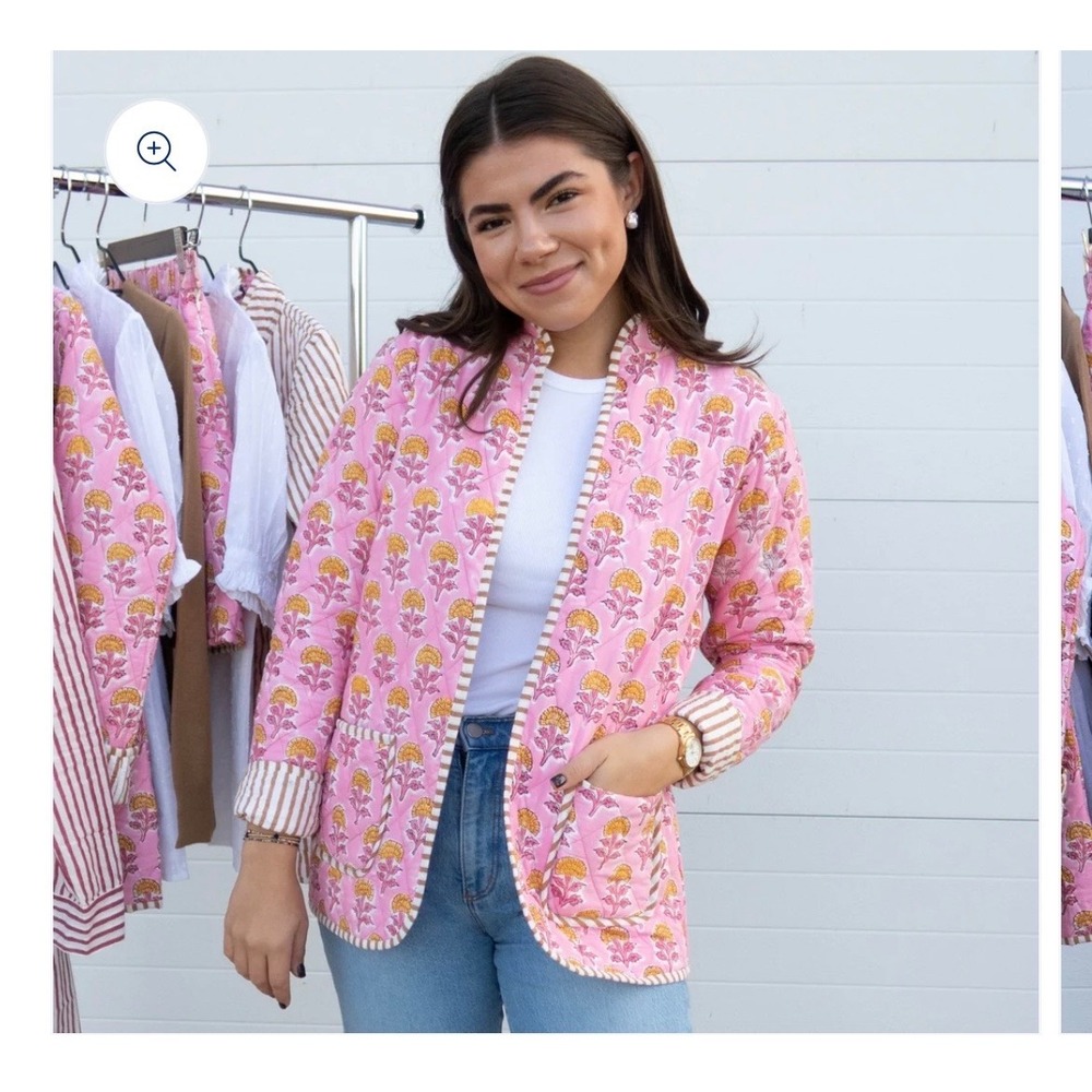 Marigold Quitted Reversible Jacket pink‎ floral striped xs